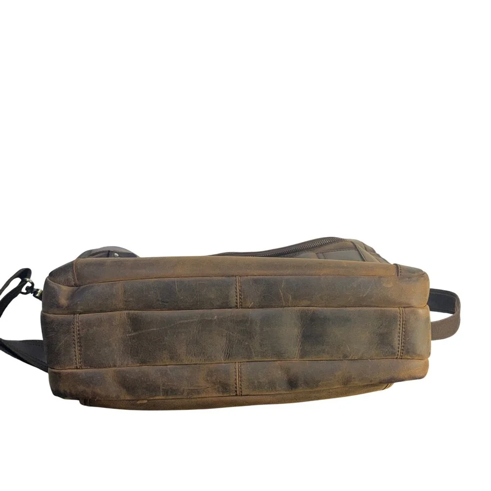 Vintage Leather Crossbody Commuter Bag Briefcase Brown Distressed Mens Large